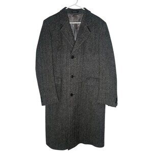 Vintage Stratojac Herringbone 100% Wool Overcoat Men's Size 40 Long Black & Gray